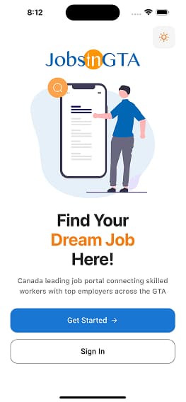 JobsinGTA App Welcome Screen